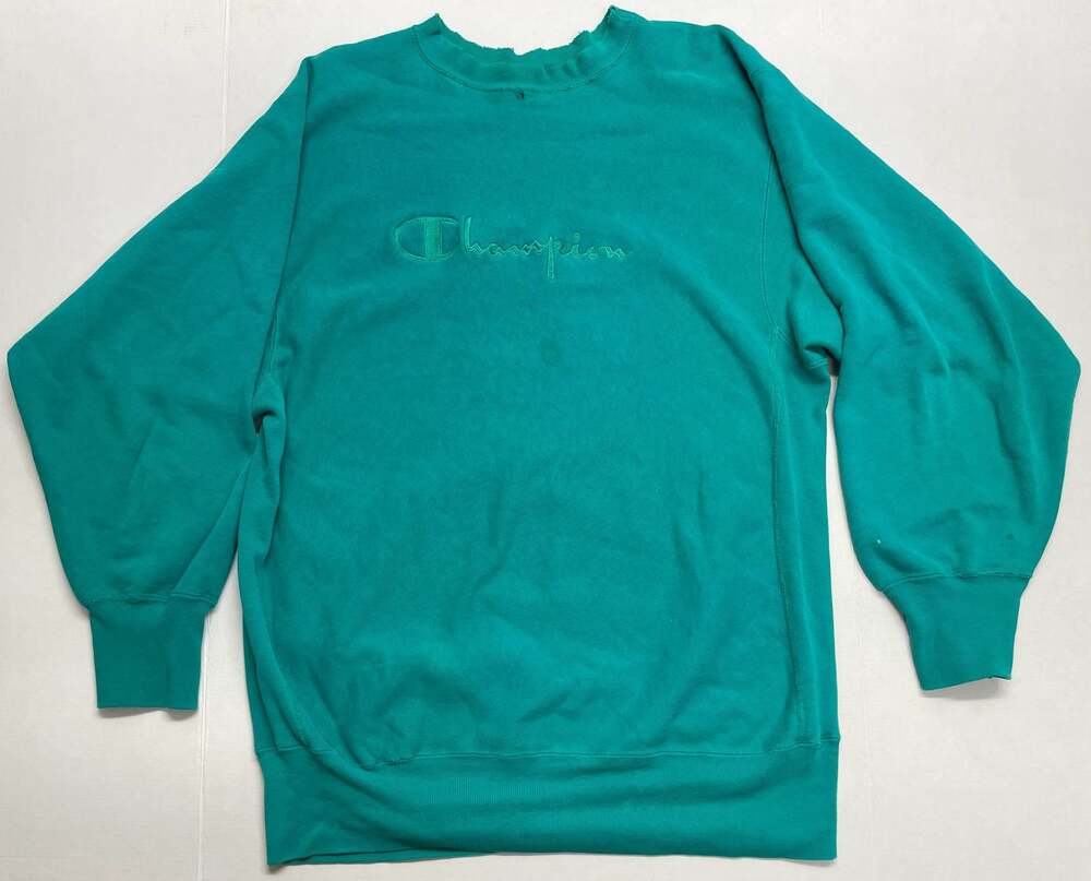 Vintage 90s Champion Reverse Weave Teal Spell Out Sweatshirt Made in USA XXLarge